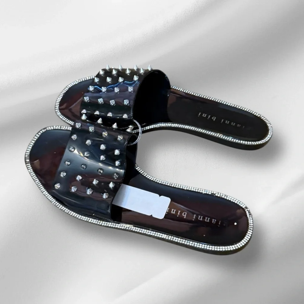 Gianni Bini Black‎ Spiked Slides nwt
